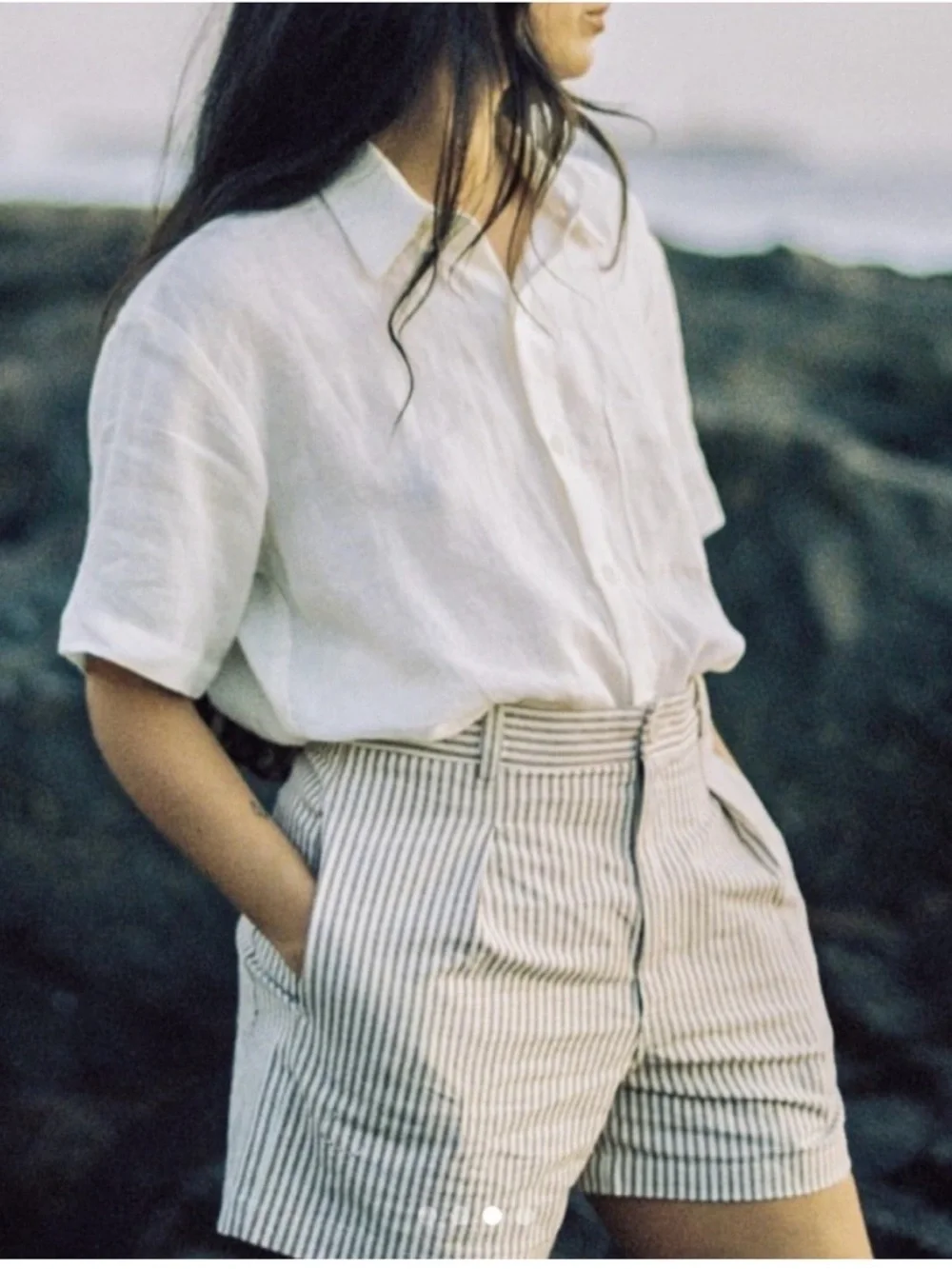 OZMA camp shorts in brown stripe linen medium - Picture 2 of 8